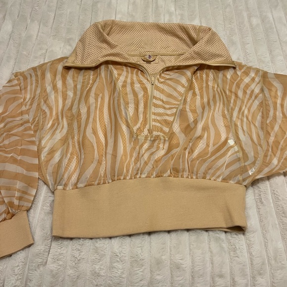 Free People Movement Tan Zebra Print half zip windbreaker - Picture 2 of 9